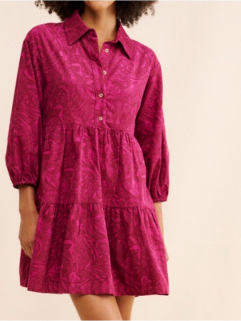 Anthropologie Maeve The Bettina Tiered Shirt Dress Mini Corduroy Edition XS